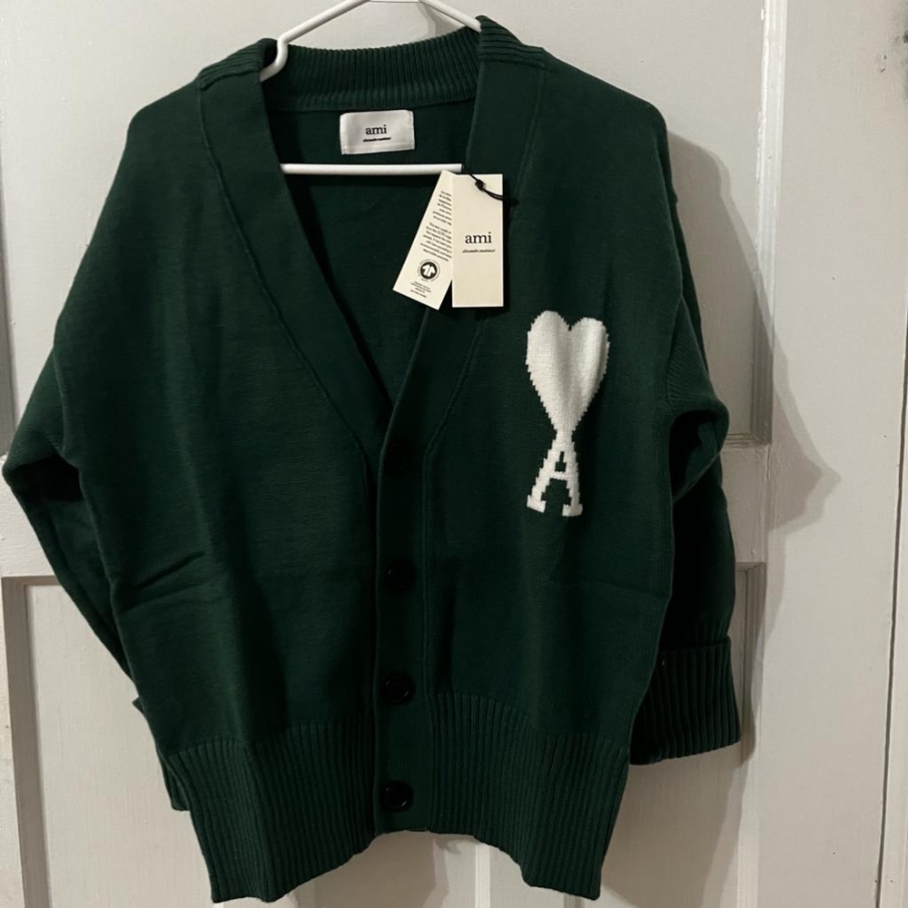 AMI ALEXANDRE MATTIUSSIOff-green Ami de Cœur Cardigan